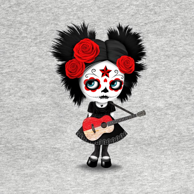 Sugar Skull Girl Playing Indonesian Flag Guitar by jeffbartels